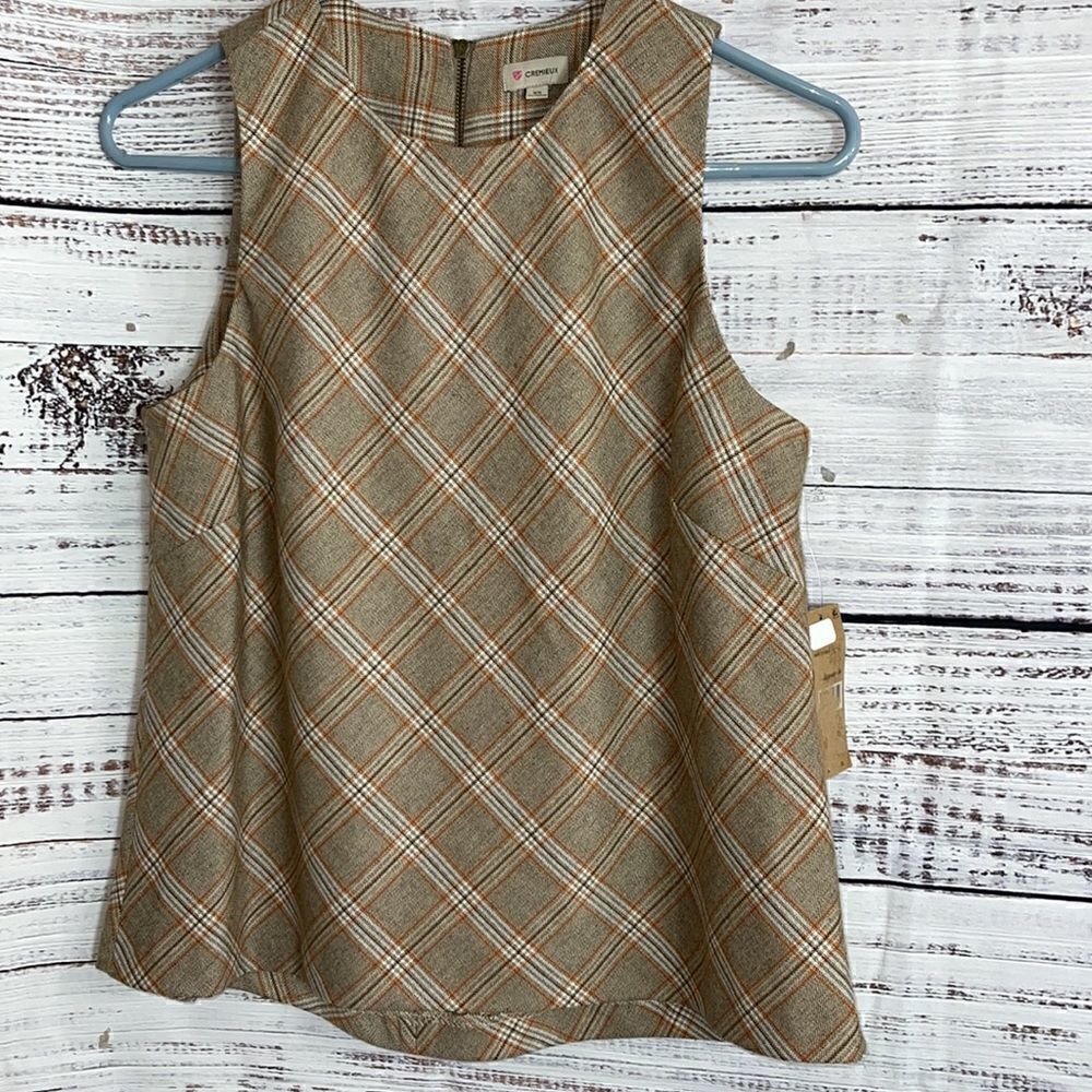 Cremieux Top Womens size XS plaid sleeveless Blouse Acadimia New‎
